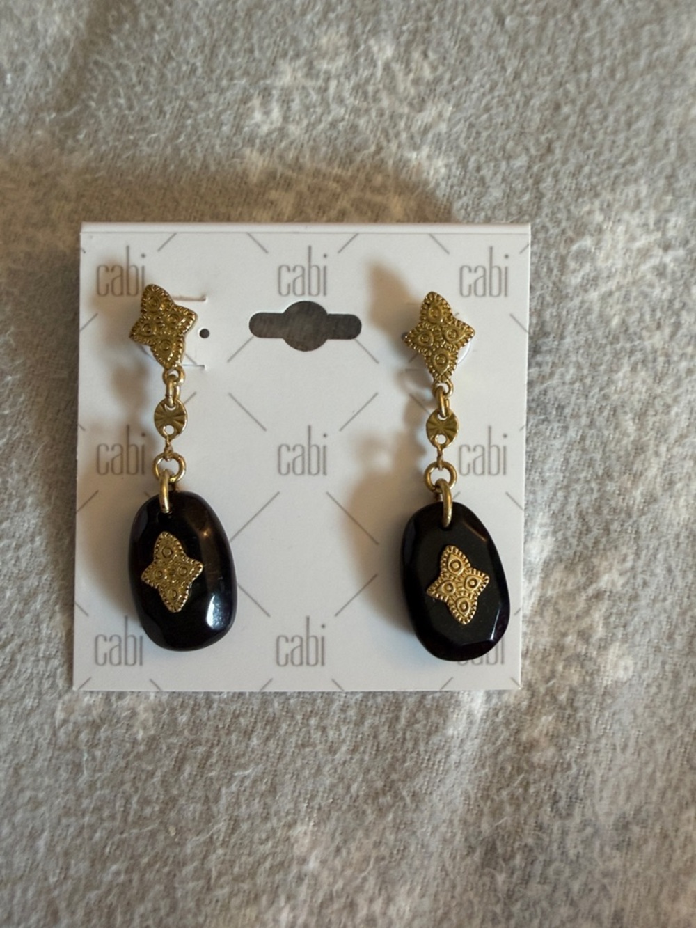 CAbi Black and Gold Dangle Earrings with Filigree Accents